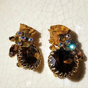 Stunning vintage textured brush gold rose budding Aurora borealis citrine ear